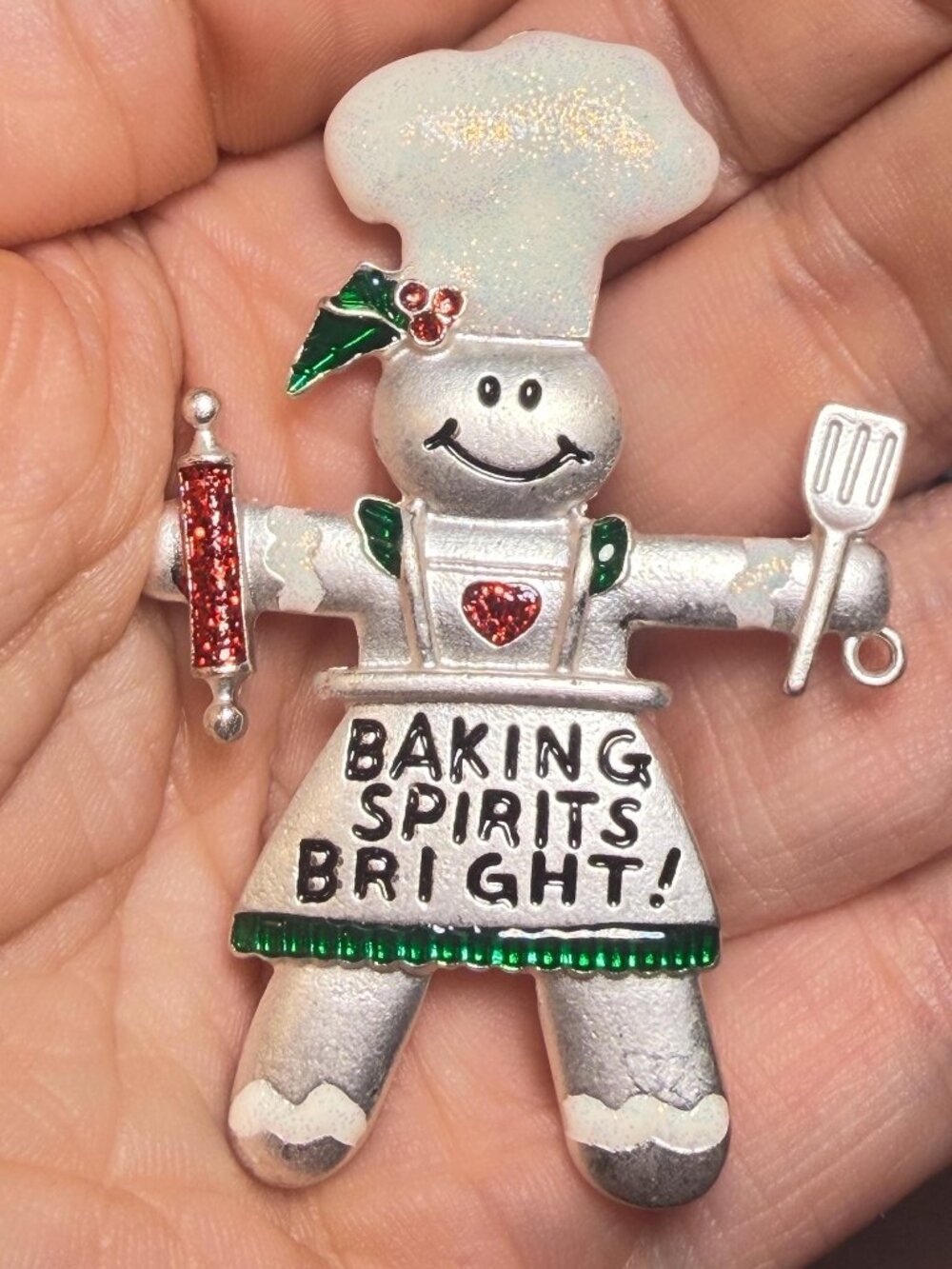 Christmas Gingerbread Baker Vintage Brooch Baking Spirits Bright 2.5 inches